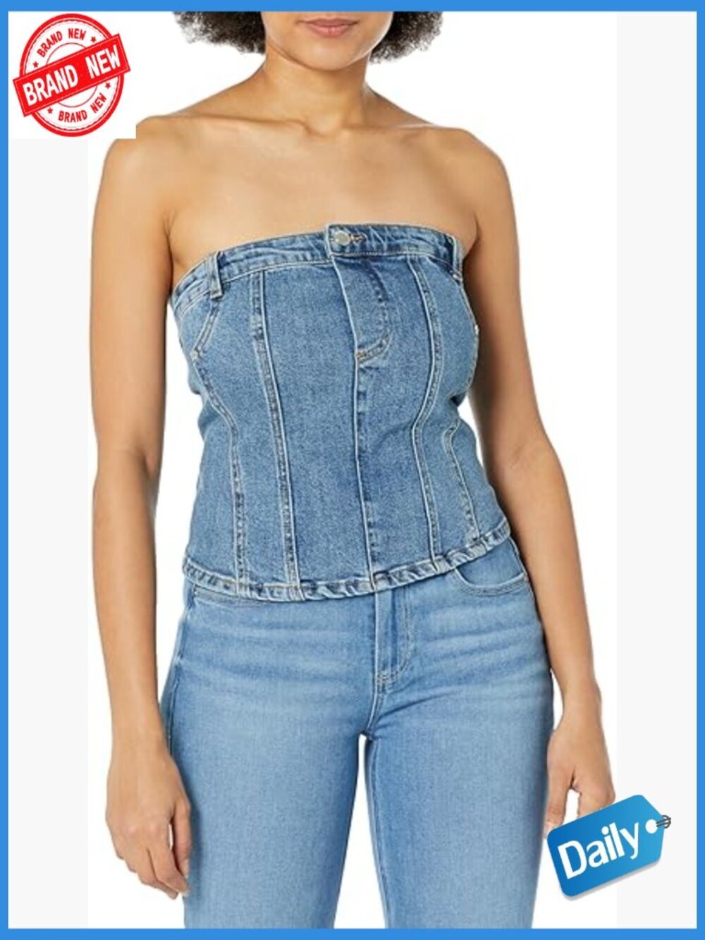 Women's Denim Bustier with Smocking Detail - Pull On Style